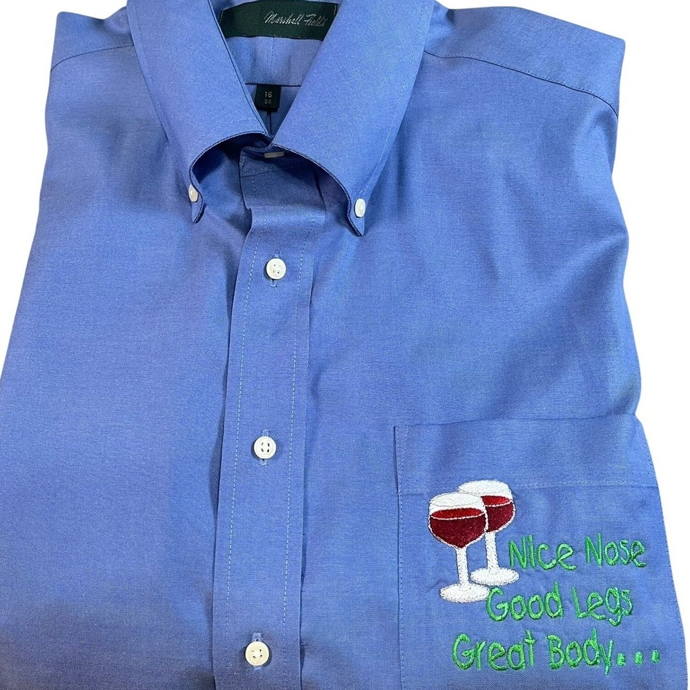 Marshall Field's Vintage Dress Shirt Blue Wine Embroidery Ravinia Novelty 16 32